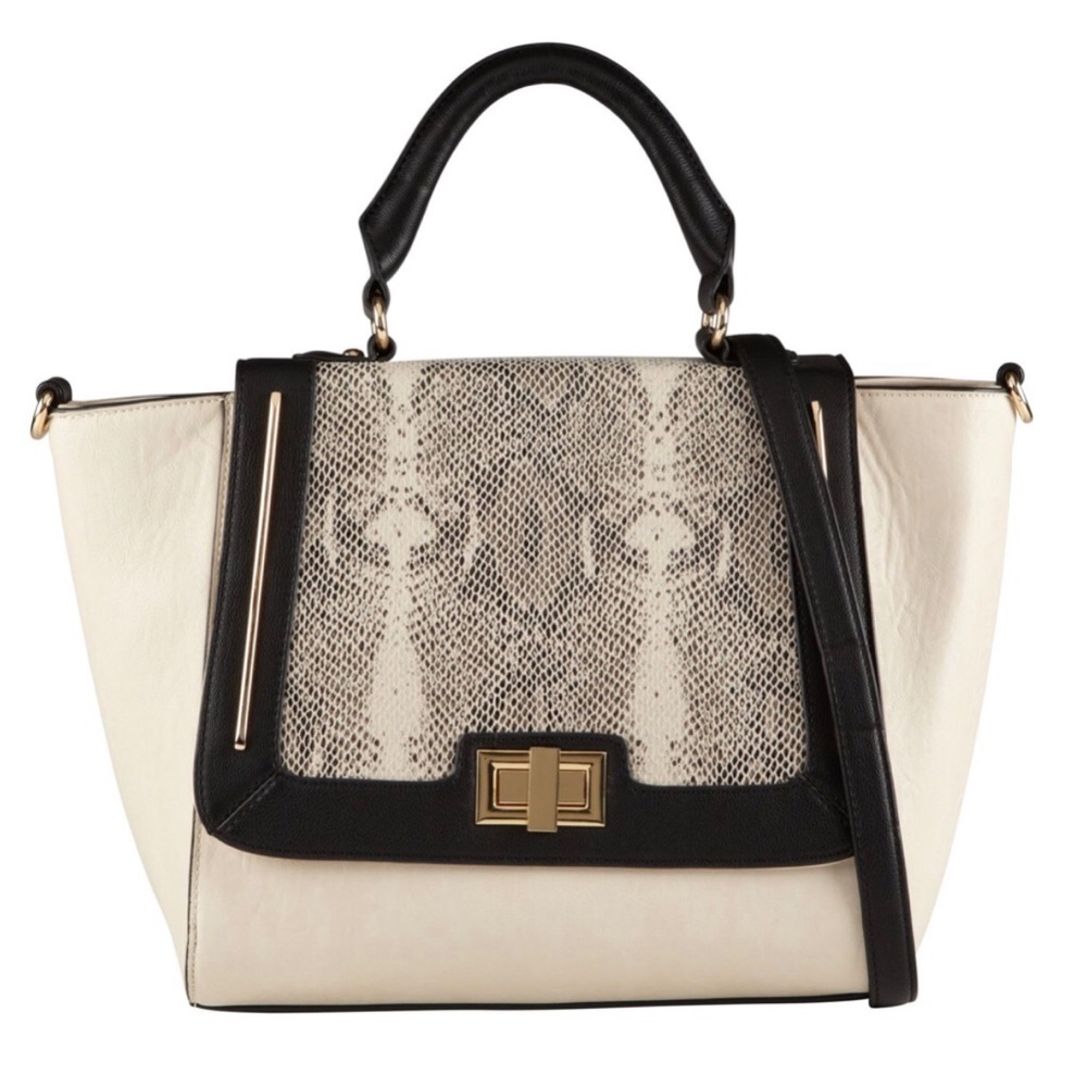Vintage Large Cream Bag with Black Reptile Pattern and Gold Hardware - NWT